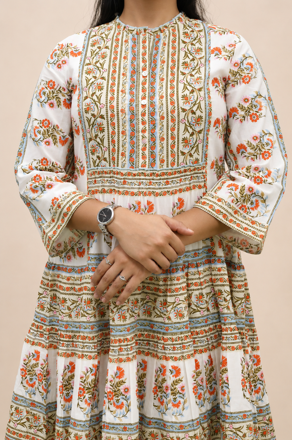MULTI PRINTED COTTON FLARED SHORT DRESS