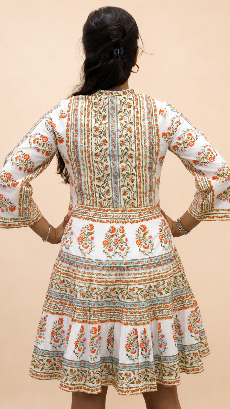 MULTI PRINTED COTTON FLARED SHORT DRESS