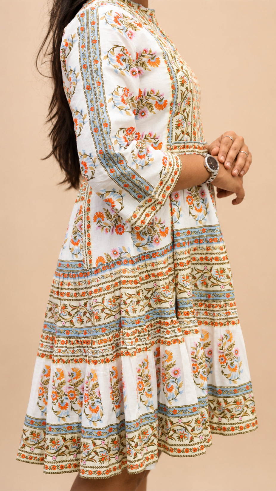 MULTI PRINTED COTTON FLARED SHORT DRESS