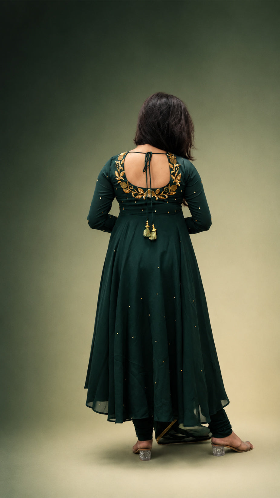 BOTTEL GREEN HAND WORK  GEORGETTE FLARED SUIT SET