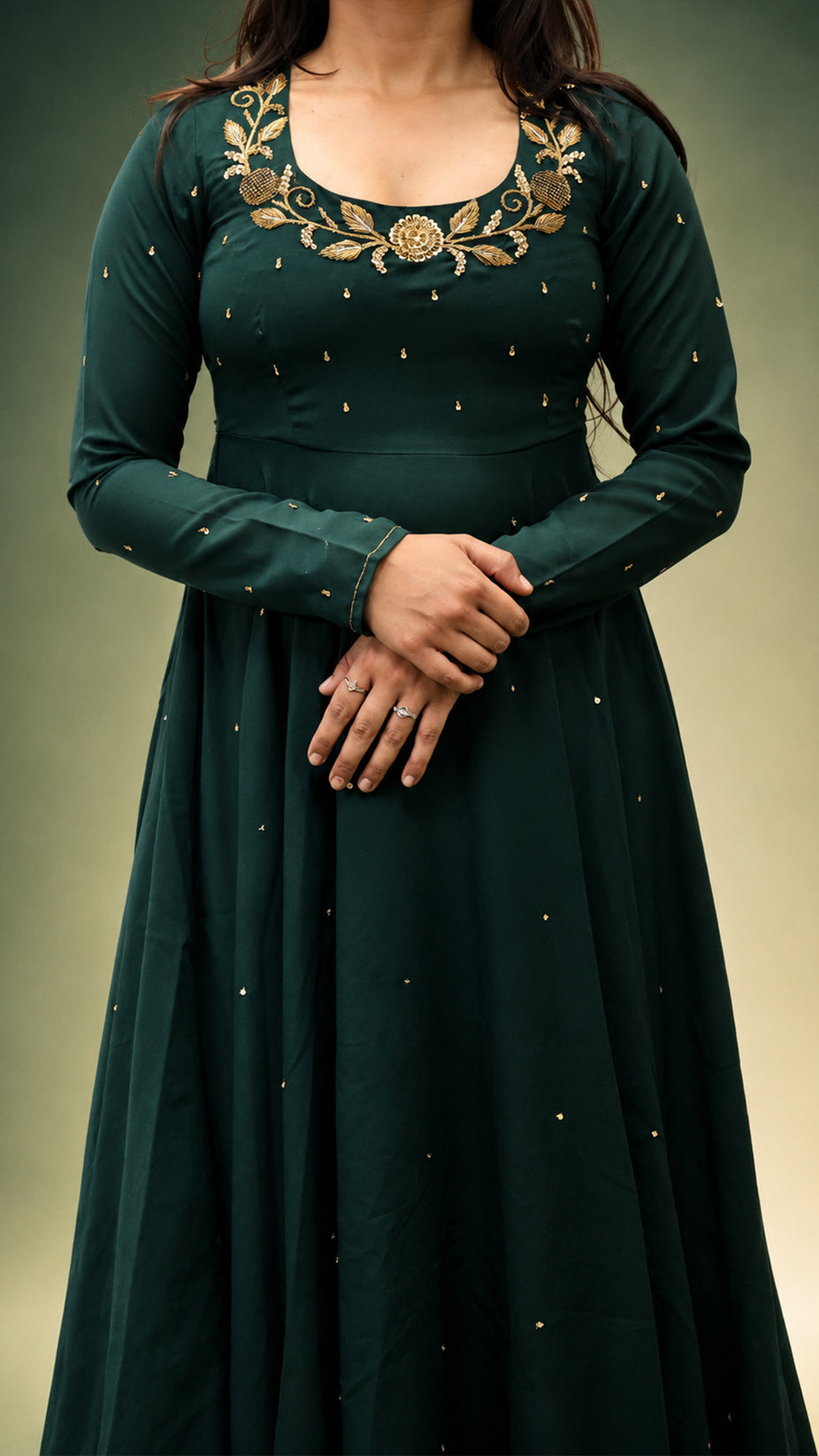 BOTTEL GREEN HAND WORK  GEORGETTE FLARED SUIT SET