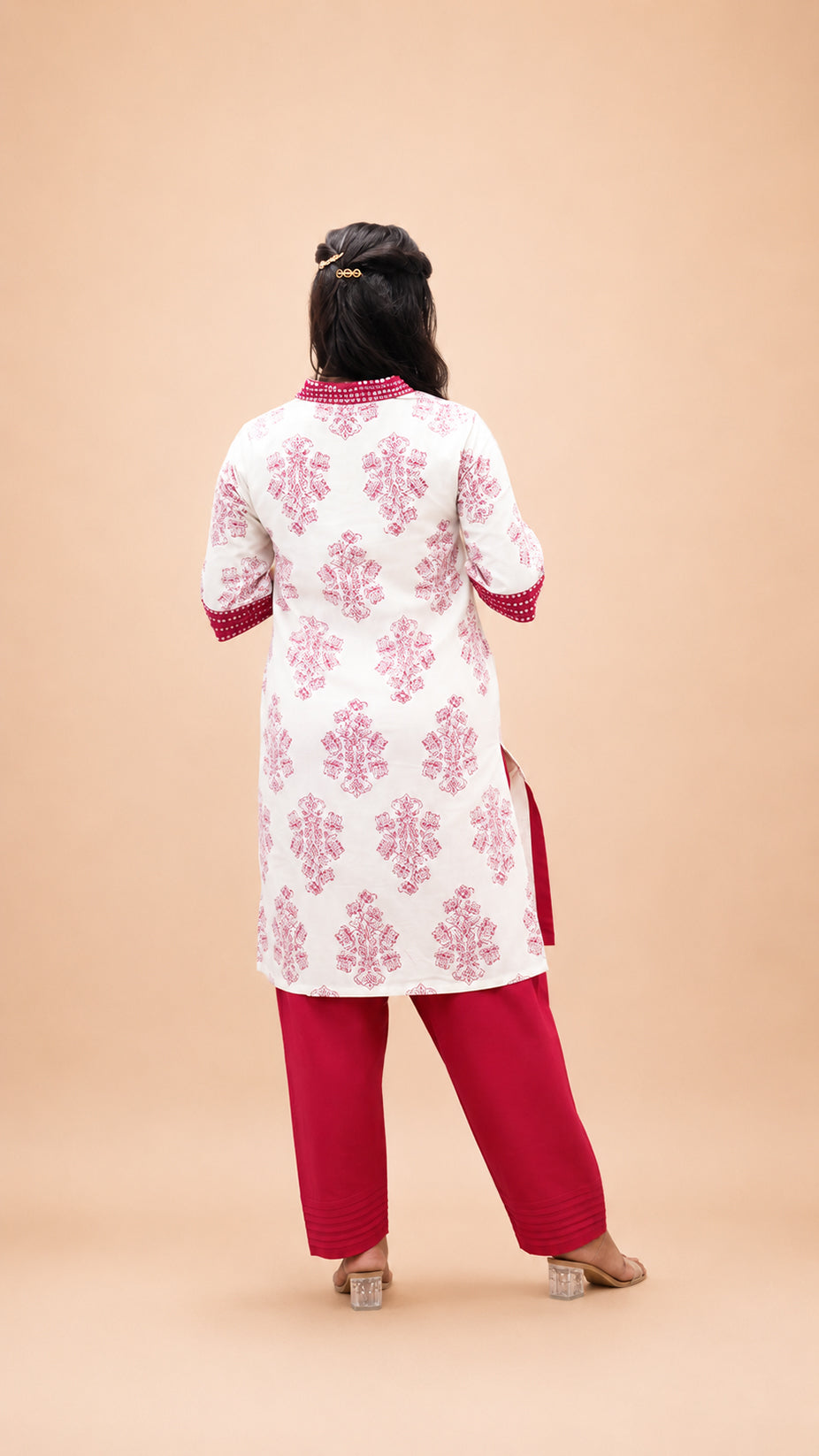 RED COTTON PRINTED HAND WORK CO- SETS