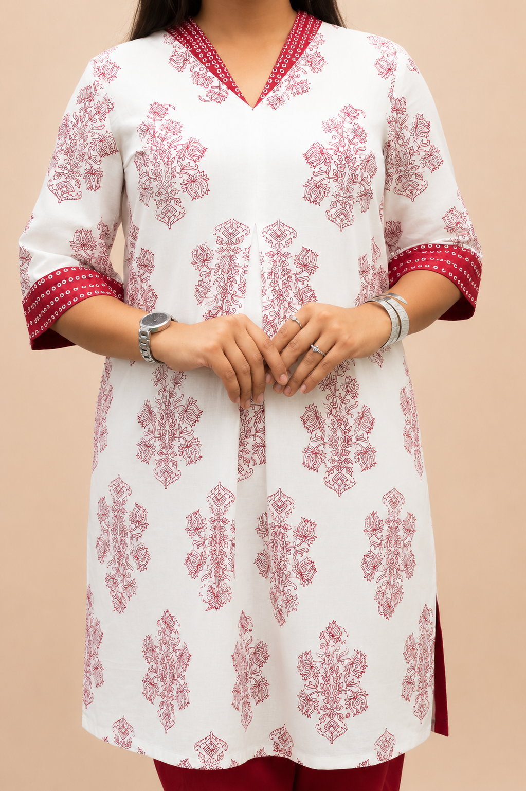 RED COTTON PRINTED HAND WORK CO- SETS