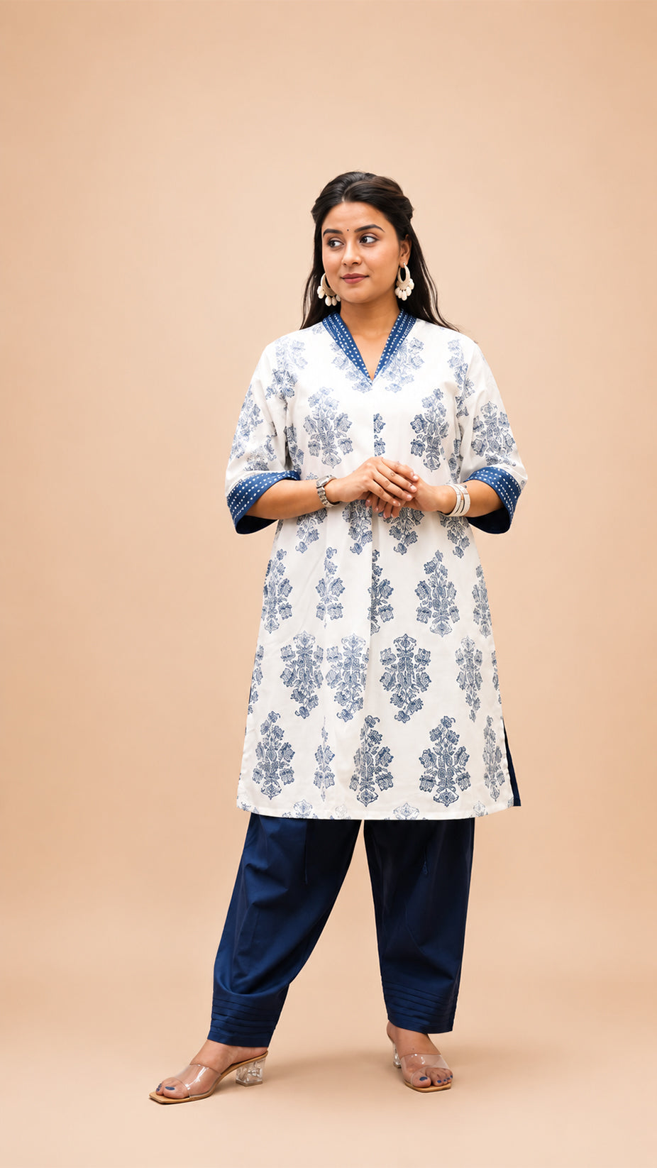 BLUE COTTON PRINTED HAND WORK CO- SETS