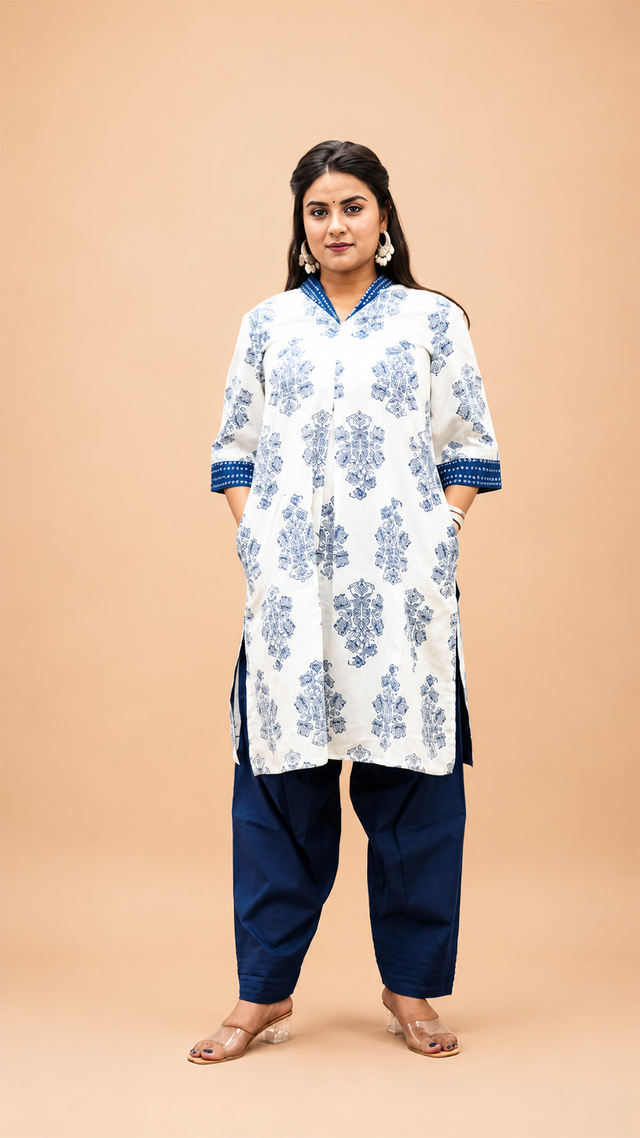 BLUE COTTON PRINTED HAND WORK CO- SETS