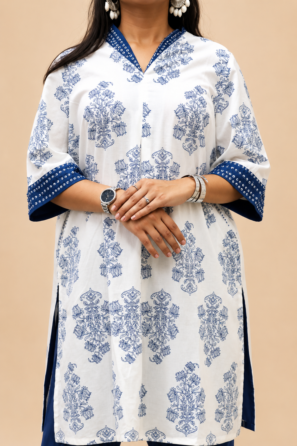 BLUE COTTON PRINTED HAND WORK CO- SETS