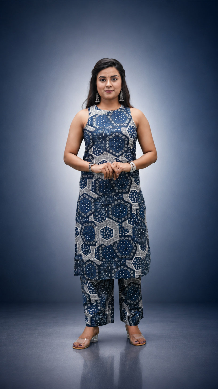 INDIGO PRINTED STRIGHT CO-ORD SETS