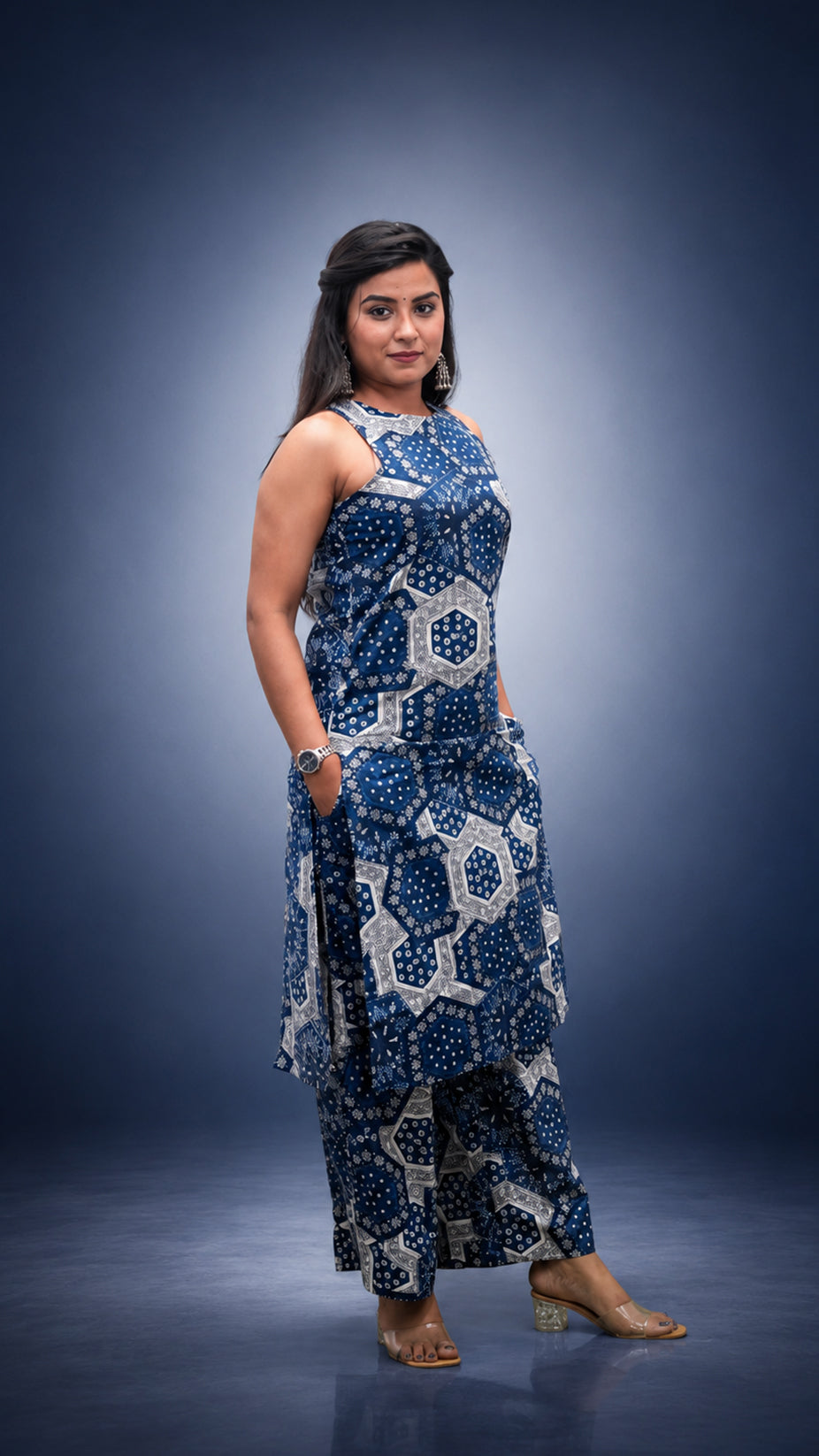 INDIGO PRINTED STRIGHT CO-ORD SETS