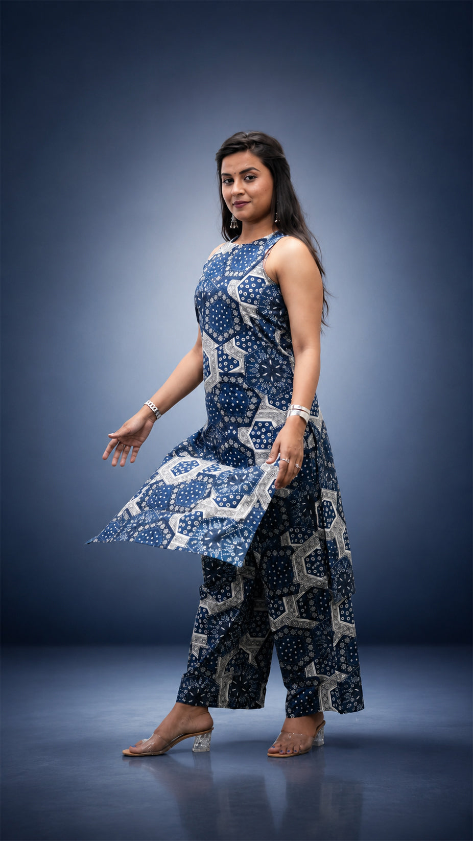 INDIGO PRINTED STRIGHT CO-ORD SETS