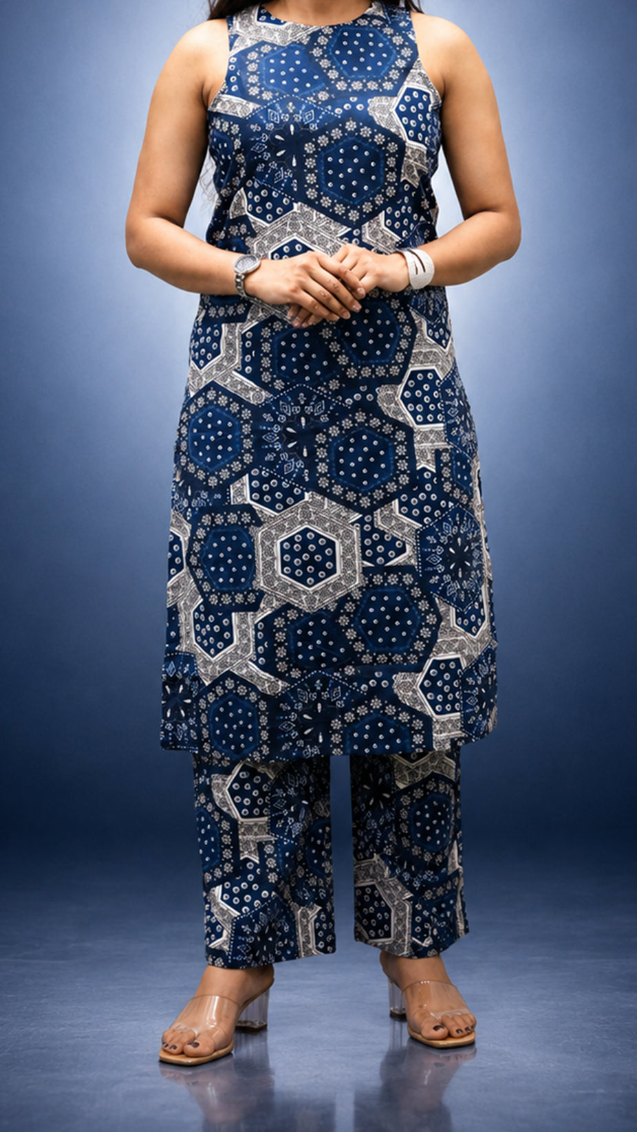 INDIGO PRINTED STRIGHT CO-ORD SETS