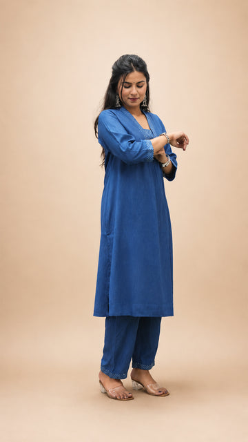 INDIGO EMBRODERY STRIGHT CO- ORD SETS