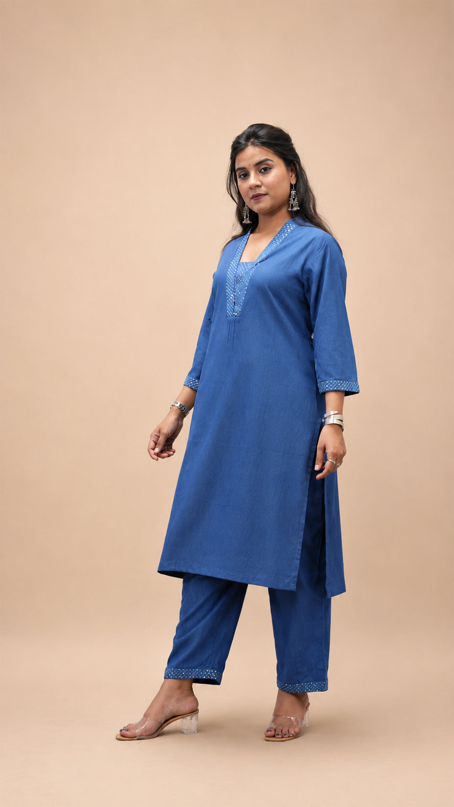 INDIGO EMBRODERY STRIGHT CO- ORD SETS