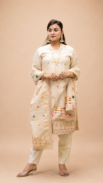 BEIGE TISSHU SIMMAR STRIGHT SUIT SET