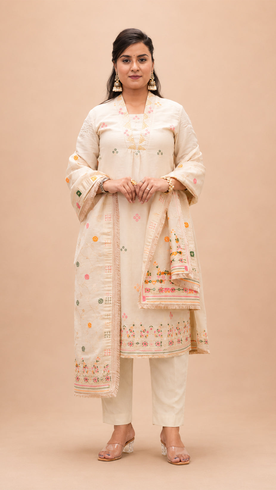 BEIGE TISSHU SIMMAR STRIGHT SUIT SET