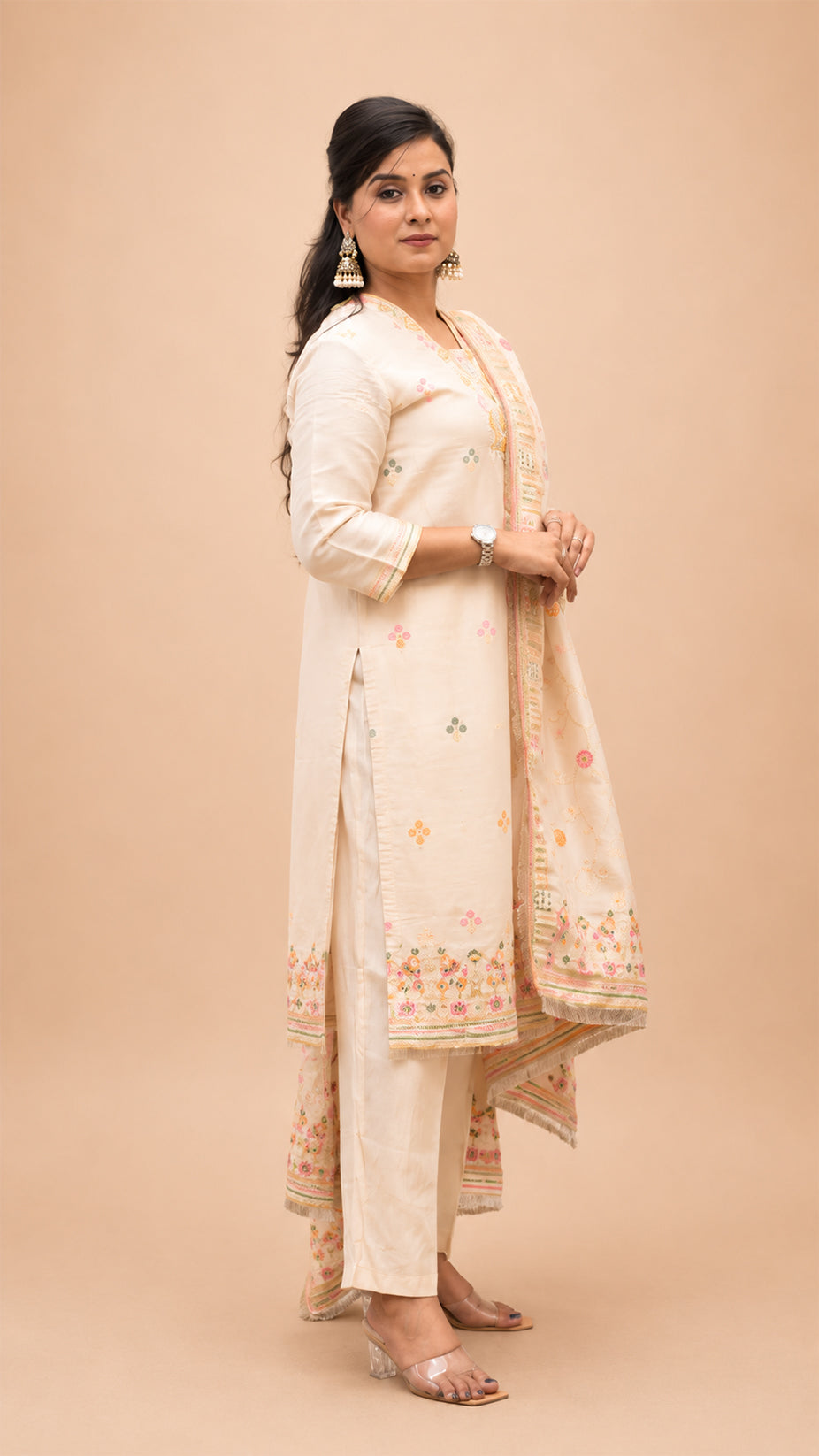 BEIGE TISSHU SIMMAR STRIGHT SUIT SET