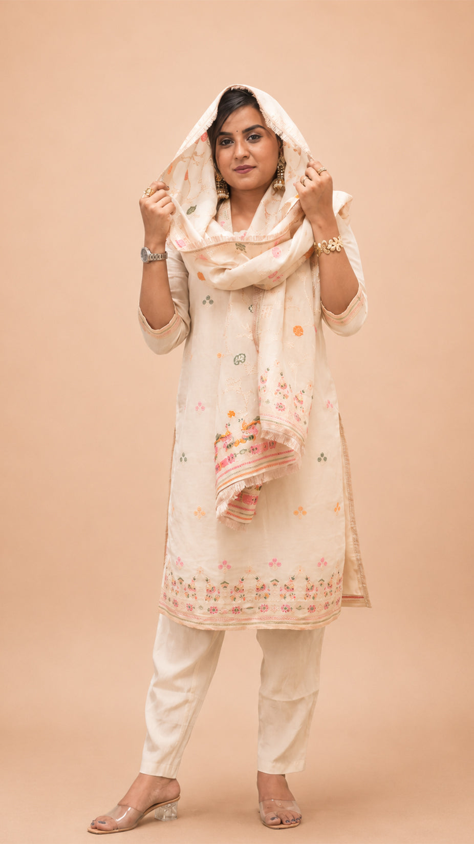 BEIGE TISSHU SIMMAR STRIGHT SUIT SET