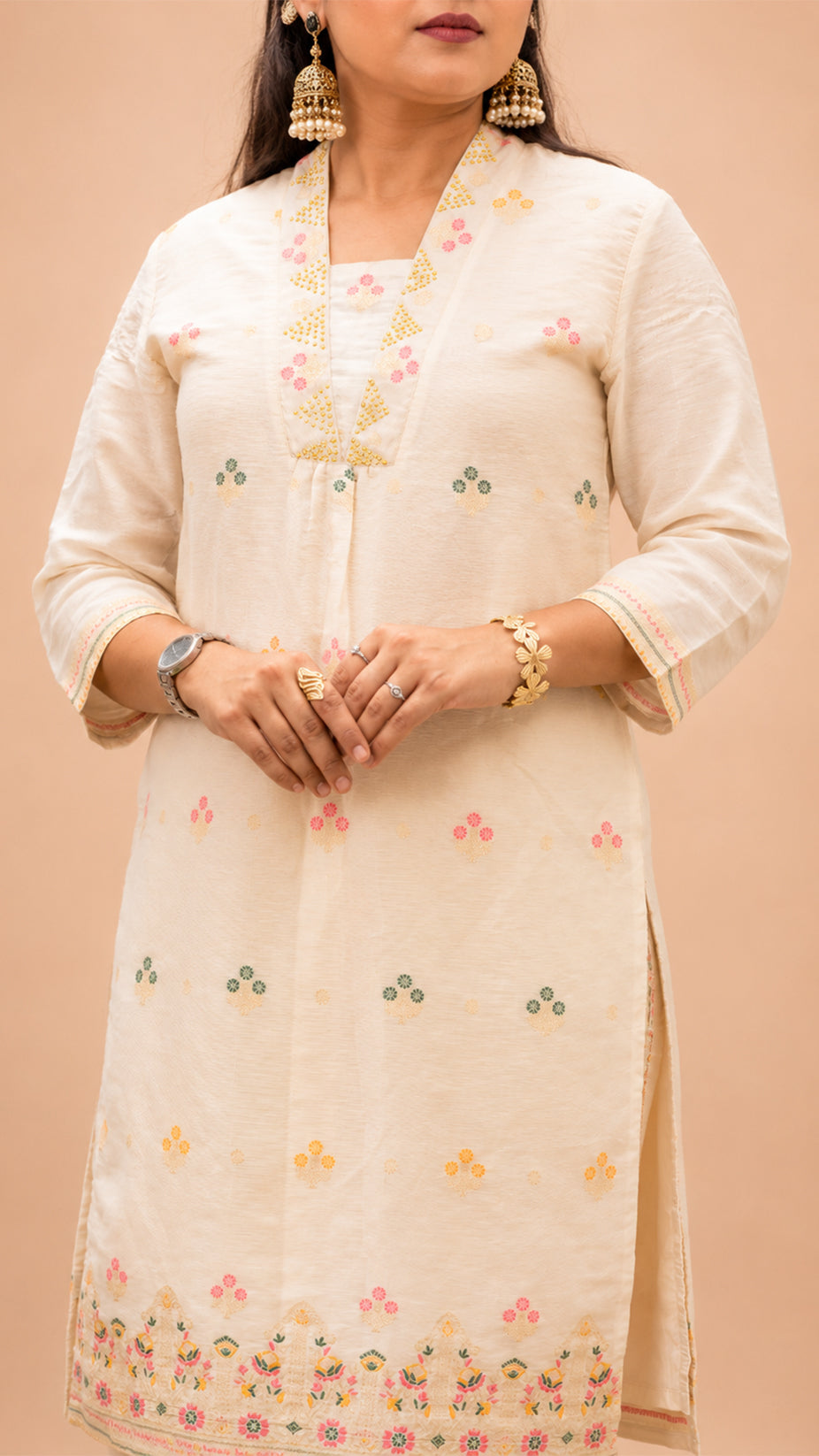 BEIGE TISSHU SUMMER STRAIGHT SUIT SET