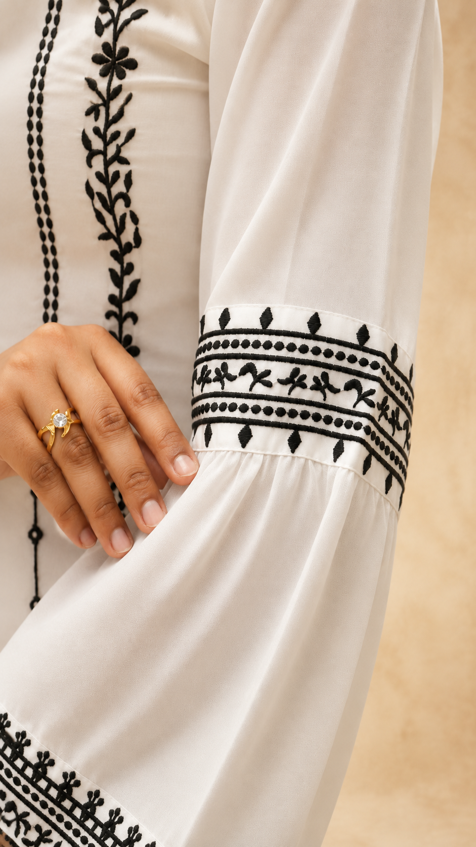 WHITE POLY SILK EMBRODERY SHRARA SUIT SET
