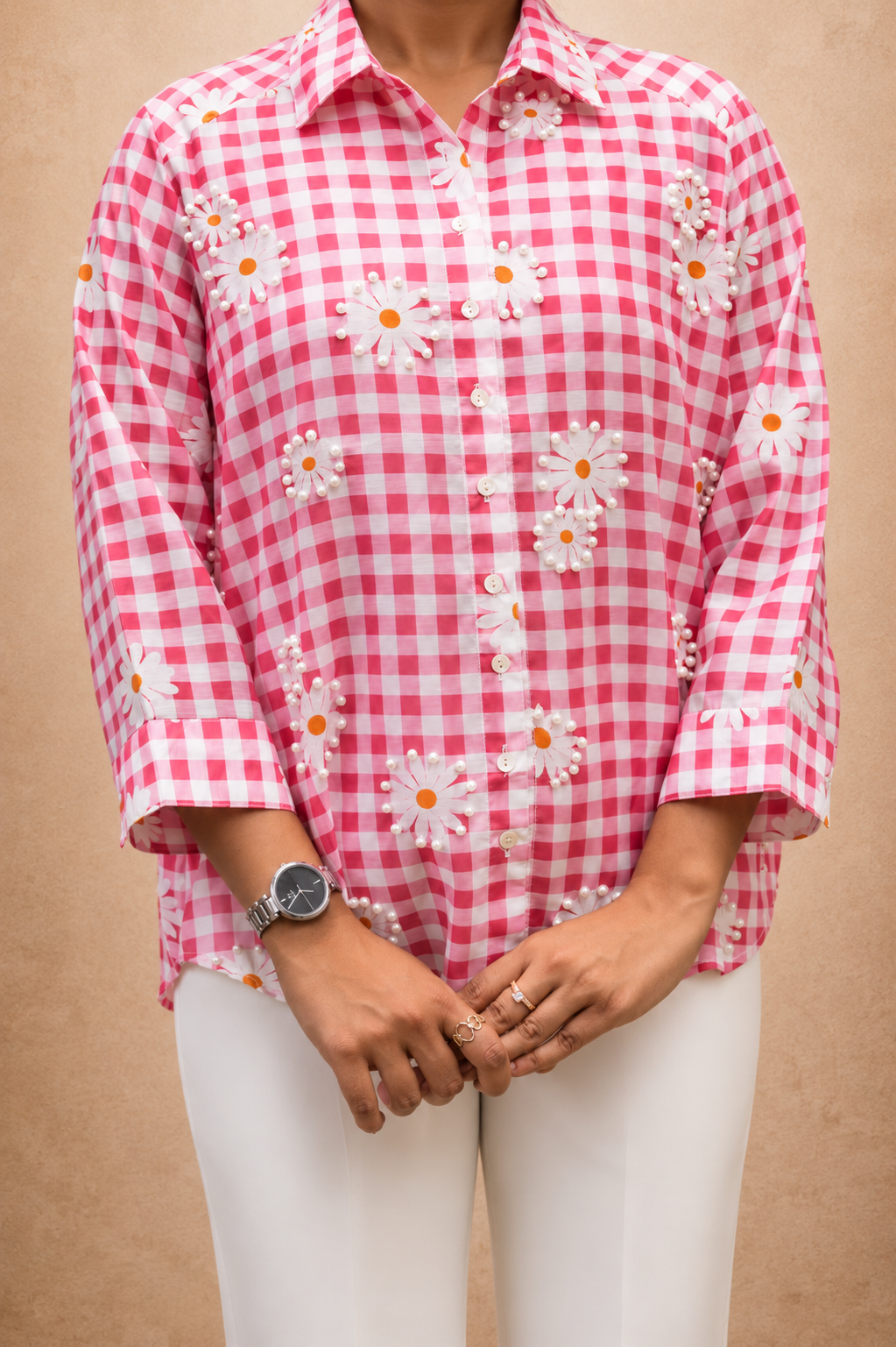 PINK CHANDARI FLORAL  PRINTED HAND WORK SHIRT