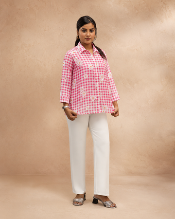 PINK CHANDARI FLORAL  PRINTED HAND WORK SHIRT