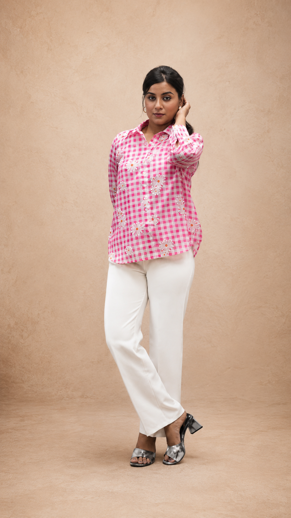 PINK CHANDARI FLORAL  PRINTED HAND WORK SHIRT