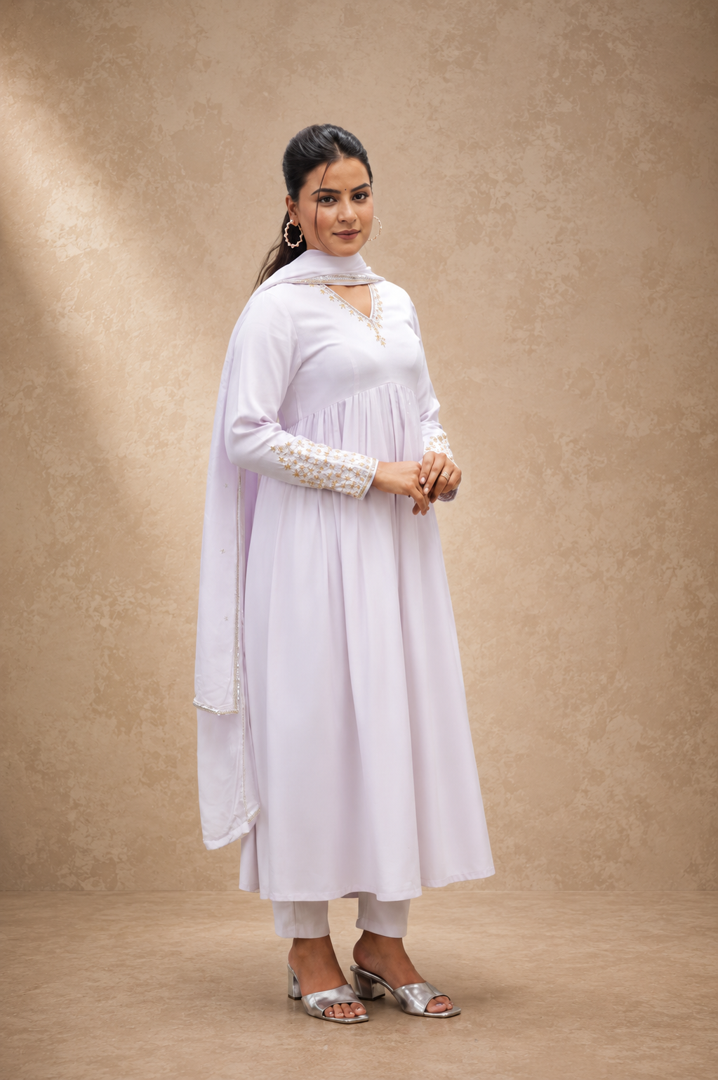 YELLOW COTTON SATIN PLEATED HAND WORK  STRIGHT PANT SUIT SET