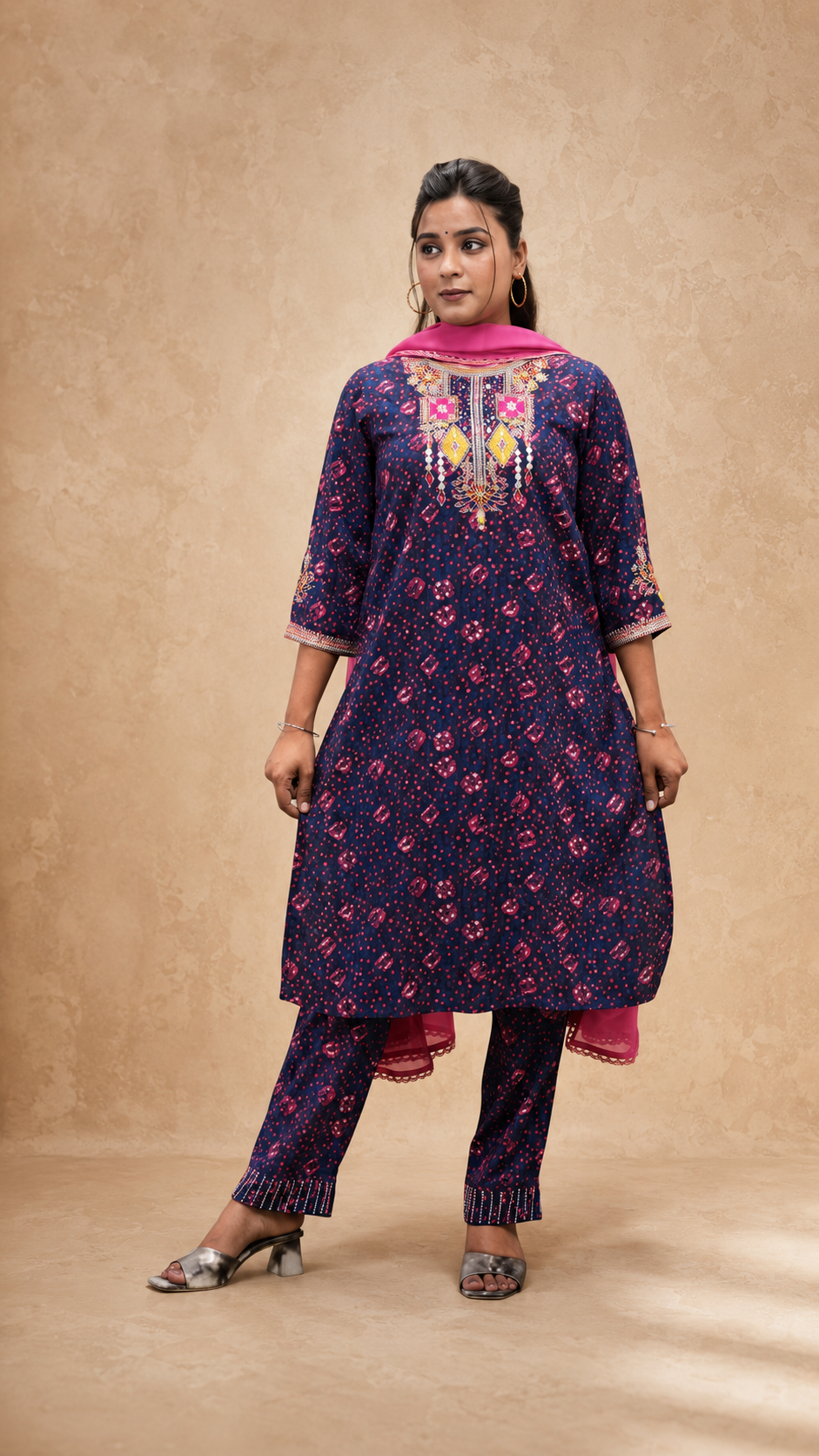 BLUE VISCOSE EMBEROIDERY HAND WORK KURTA SUIT SET