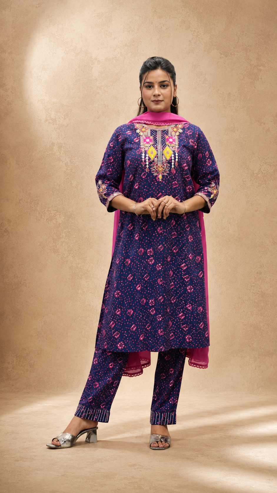 BLUE VISCOSE EMBEROIDERY HAND WORK KURTA SUIT SET