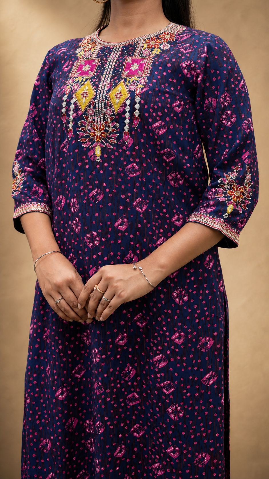 BLUE VISCOSE EMBEROIDERY HAND WORK KURTA SUIT SET