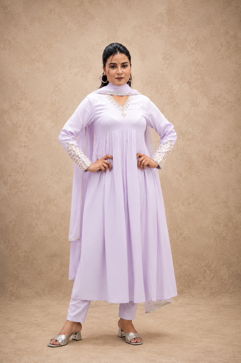 YELLOW COTTON SATIN PLEATED HAND WORK  STRIGHT PANT SUIT SET