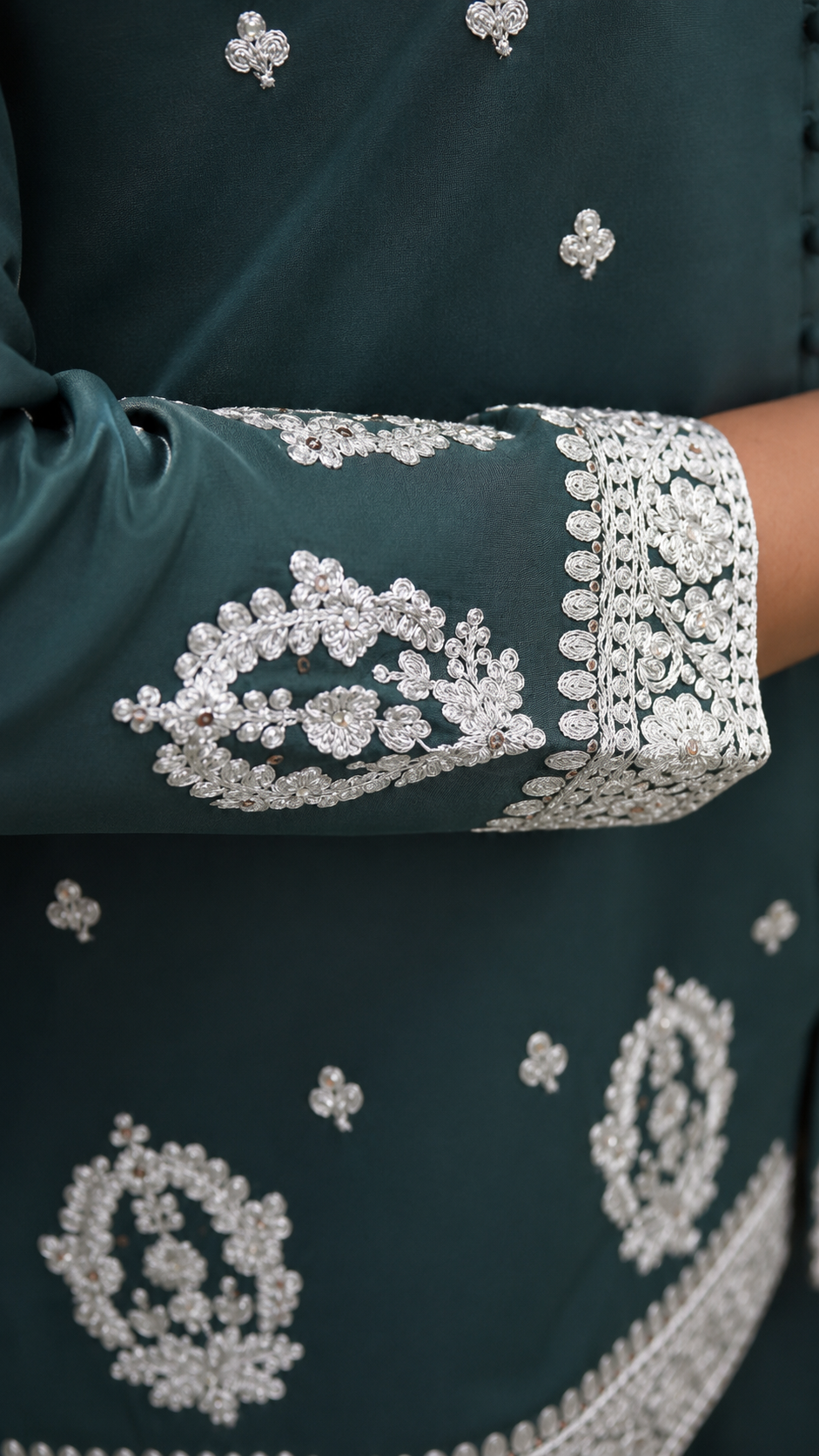 GREEN TISSHU SIMMAR EMBEROIDERY SHARARA SUIT SET