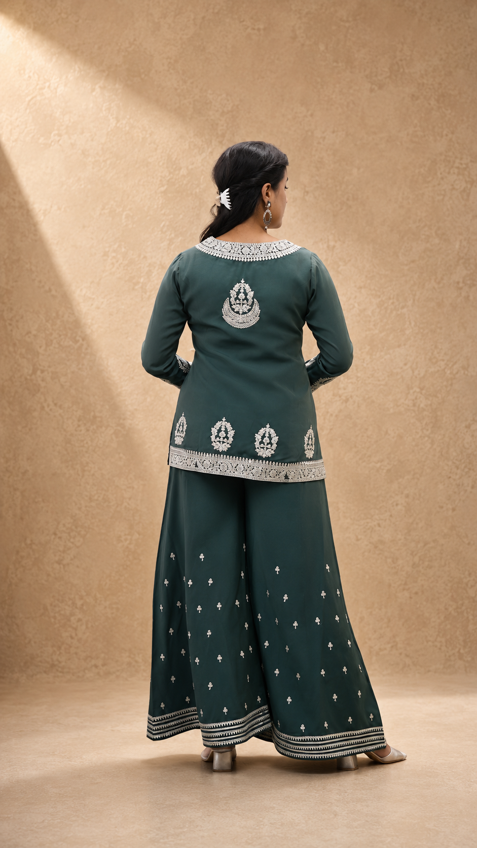 GREEN TISSHU SIMMAR EMBEROIDERY SHARARA SUIT SET