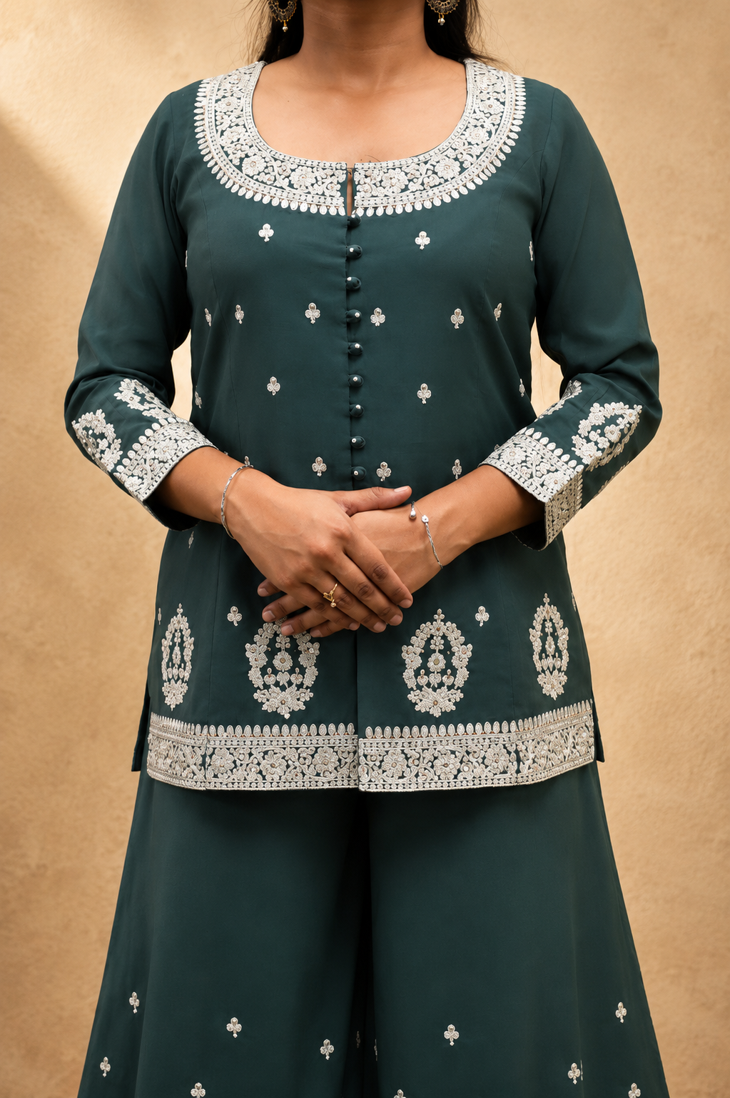 GREEN TISSHU SIMMAR EMBEROIDERY SHARARA SUIT SET
