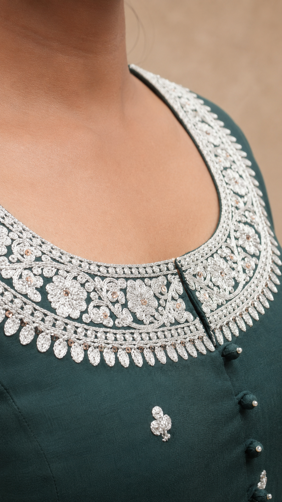 GREEN TISSHU SIMMAR EMBEROIDERY SHARARA SUIT SET