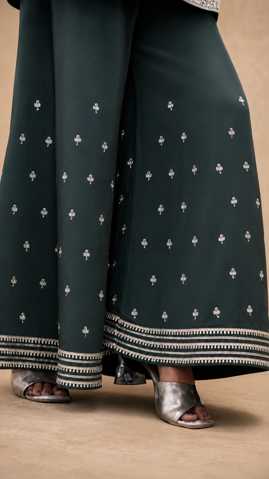 GREEN TISSHU SIMMAR EMBEROIDERY SHARARA SUIT SET