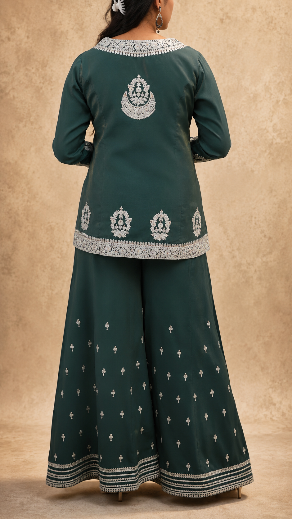 GREEN TISSHU SIMMAR EMBEROIDERY SHARARA SUIT SET