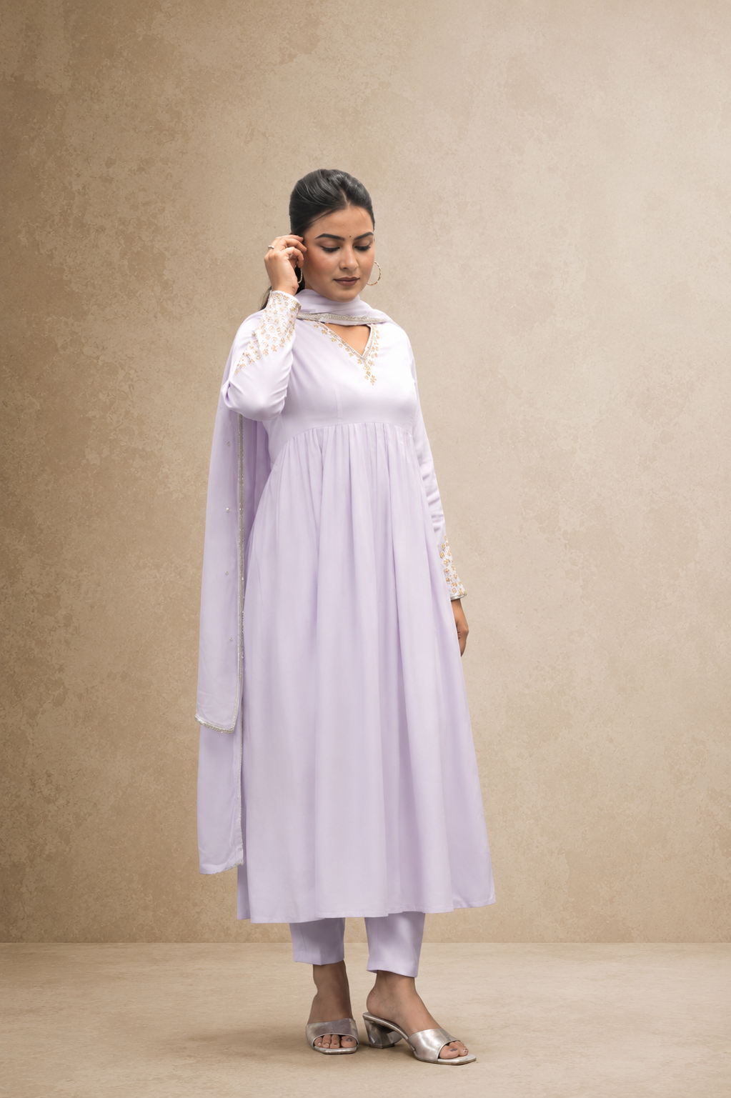 YELLOW COTTON SATIN PLEATED HAND WORK  STRIGHT PANT SUIT SET