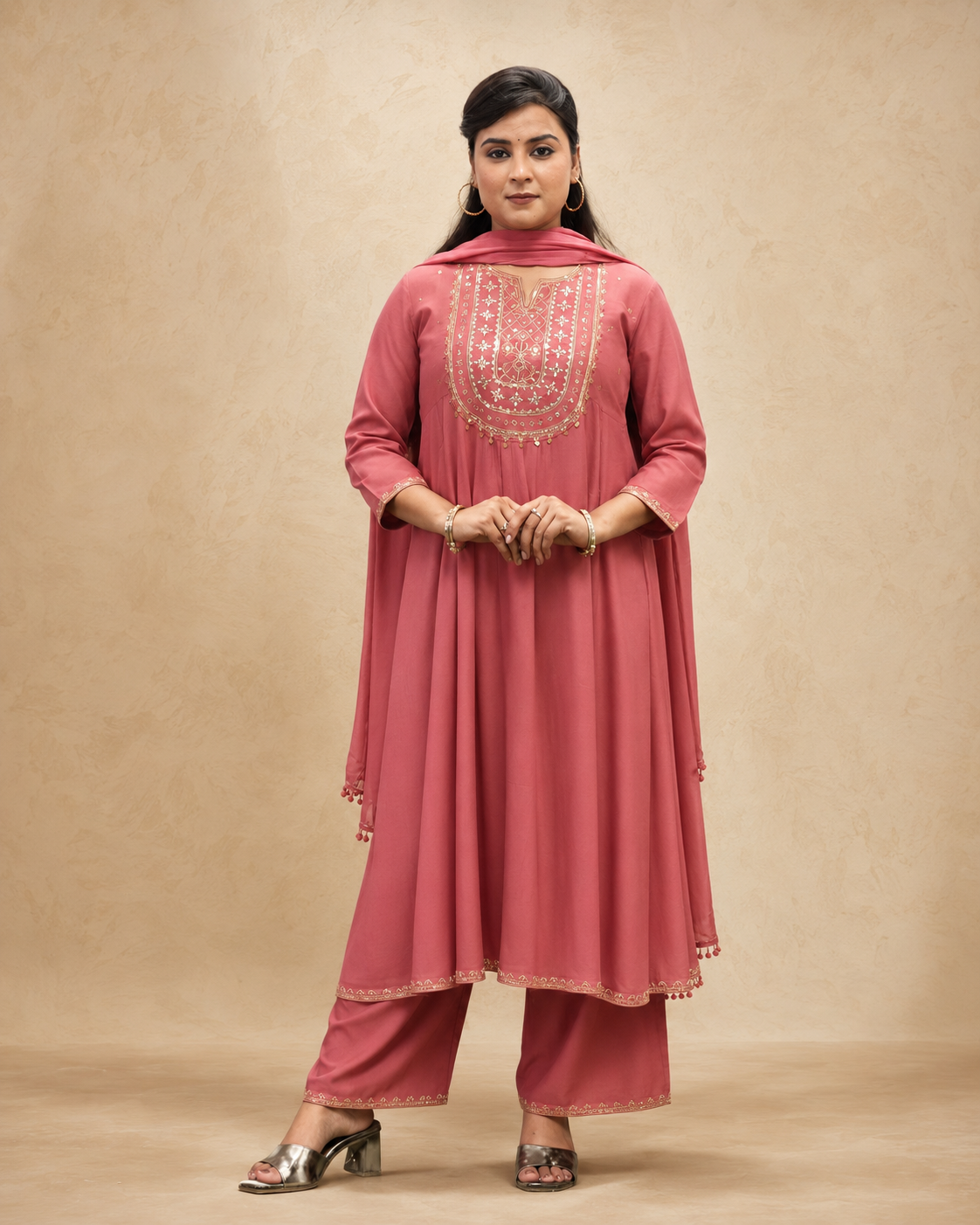 GREEN VICOSE EMBEROIDERY FLAREAD KURTA SUT SET