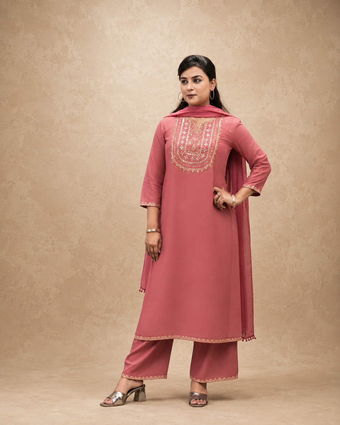 GREEN VICOSE EMBEROIDERY FLAREAD KURTA SUT SET