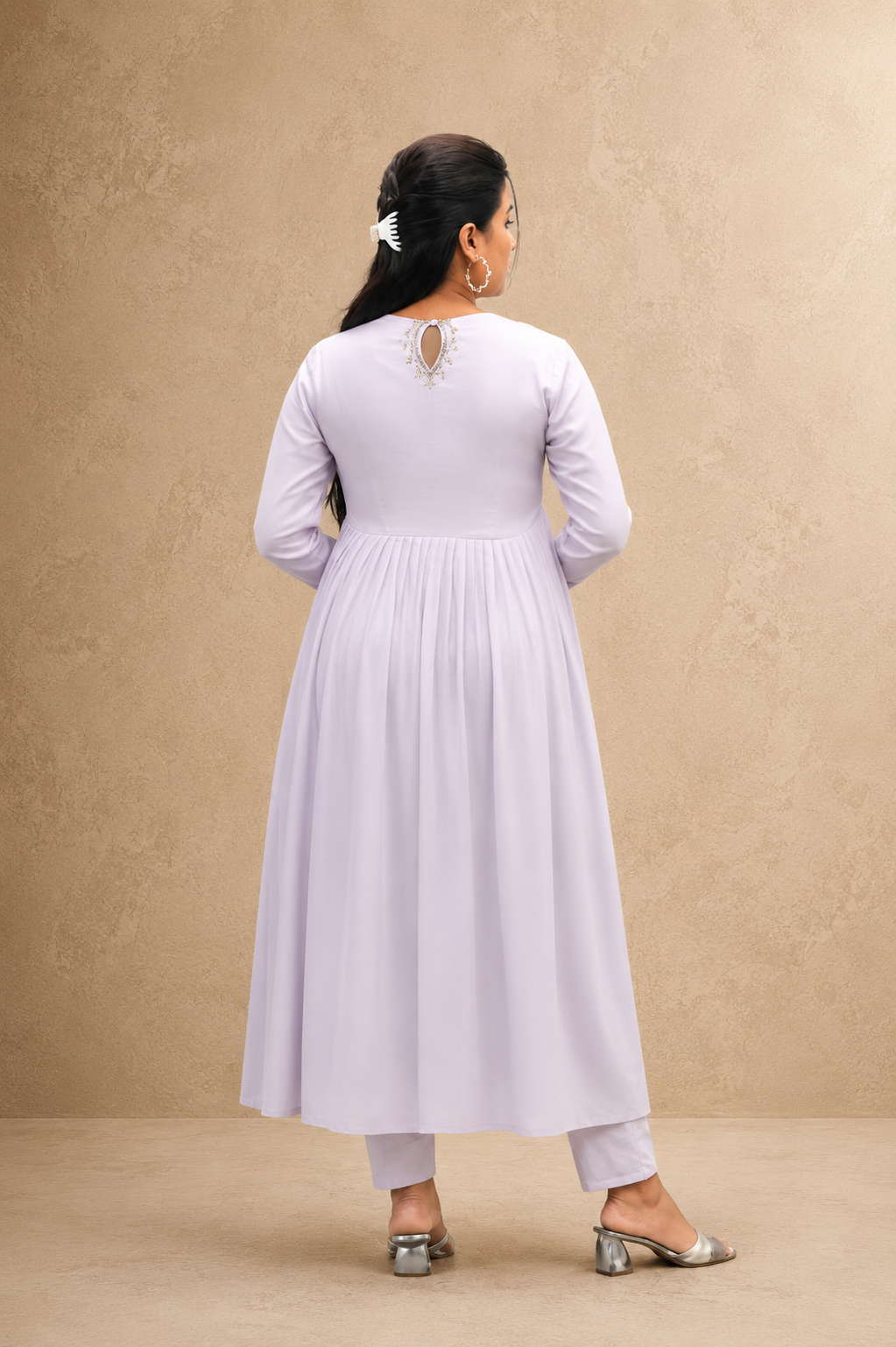 YELLOW COTTON SATIN PLEATED HAND WORK  STRIGHT PANT SUIT SET