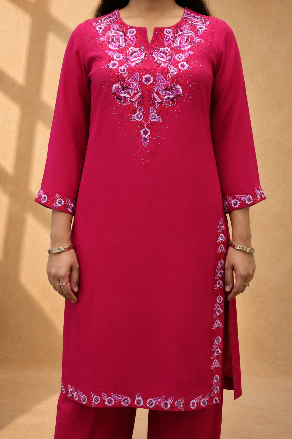 RED VISCOSE EMBRODERY HAND WORK KURTA SUT SET