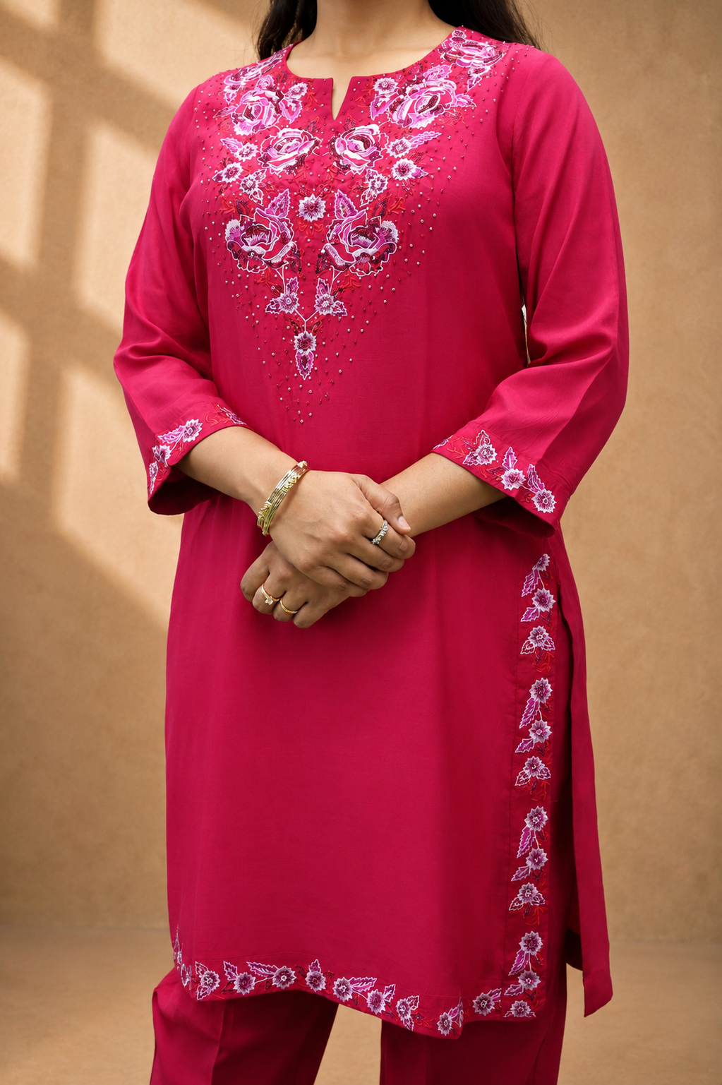 RED VISCOSE EMBRODERY HAND WORK KURTA SUT SET