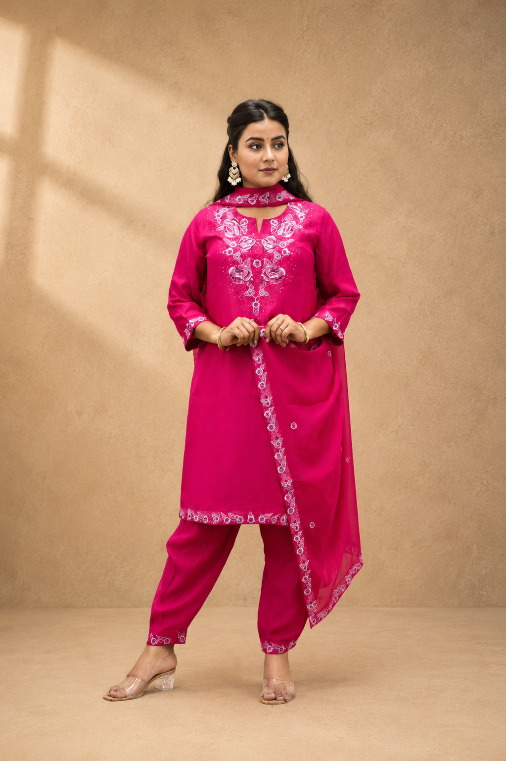 RED VISCOSE EMBRODERY HAND WORK KURTA SUT SET