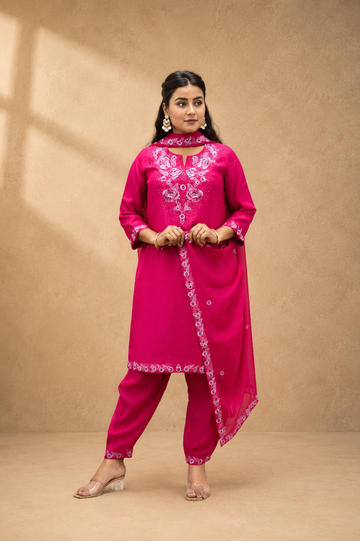 RED VISCOSE EMBRODERY HAND WORK KURTA SUT SET