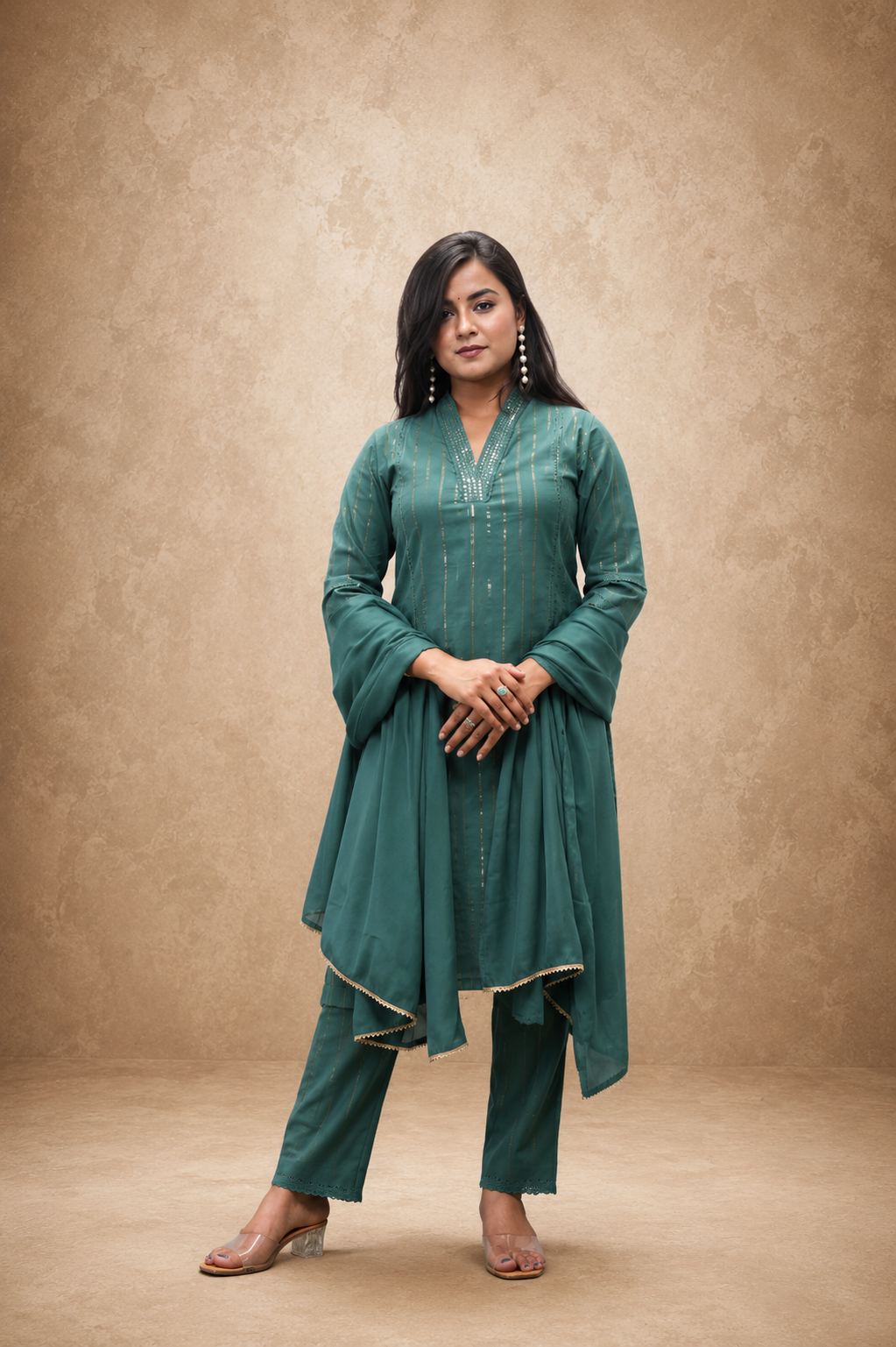 GREEN COTTON HAND WORK KURTA SUT SETS