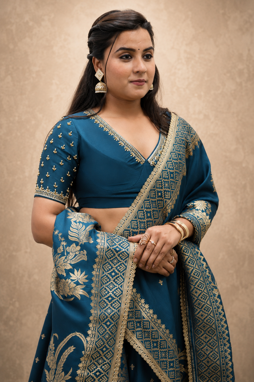 teal BANARSI SILK HAND WORK  LENGHGA SUT SET