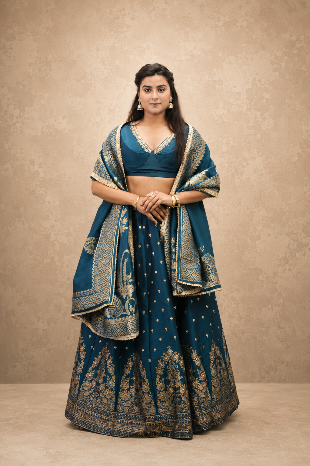 teal BANARSI SILK HAND WORK  LENGHGA SUT SET