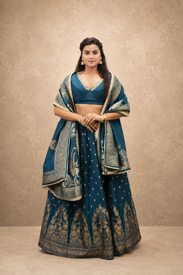 teal BANARSI SILK HAND WORK  LENGHGA SUT SET
