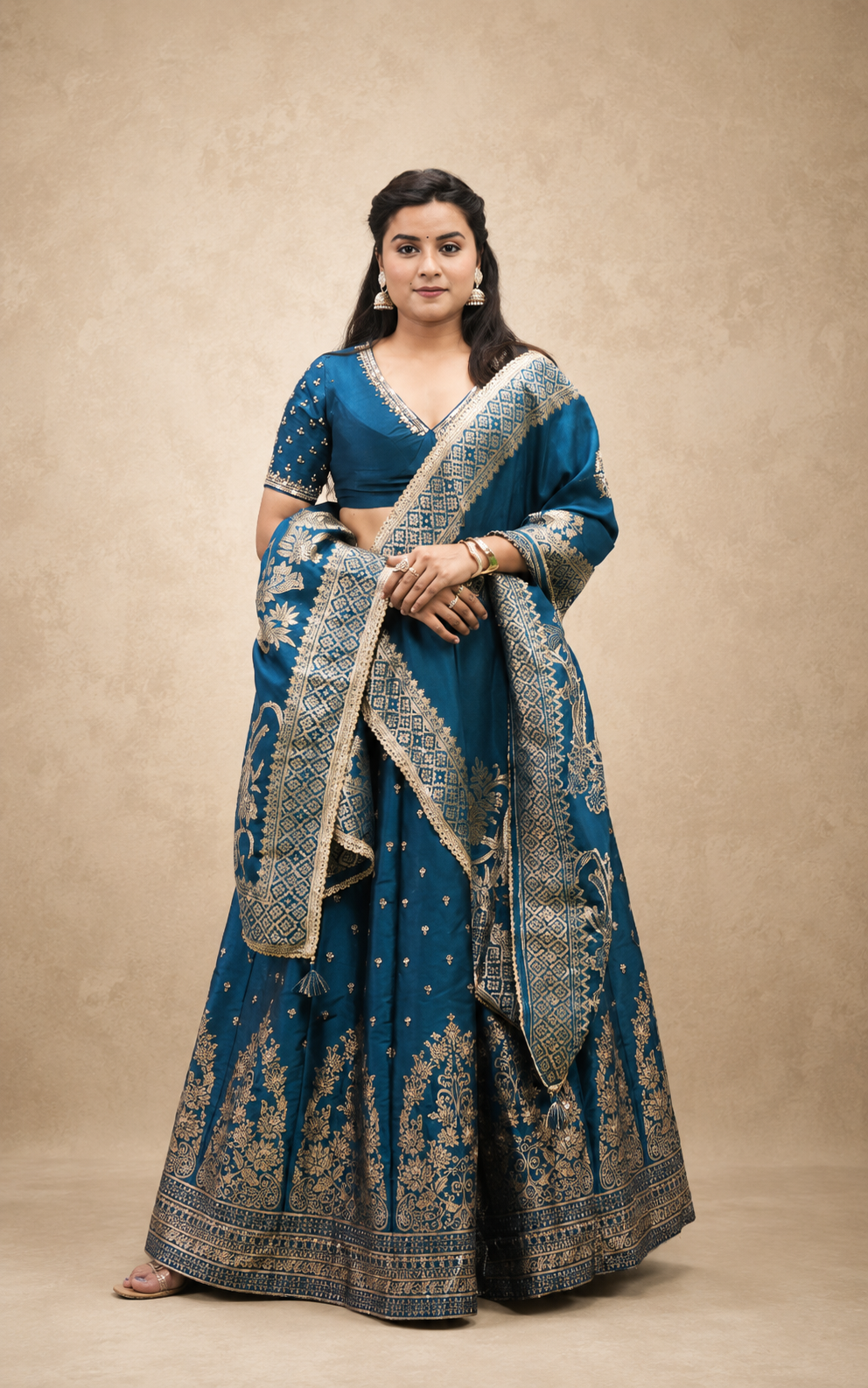 teal BANARSI SILK HAND WORK  LENGHGA SUT SET