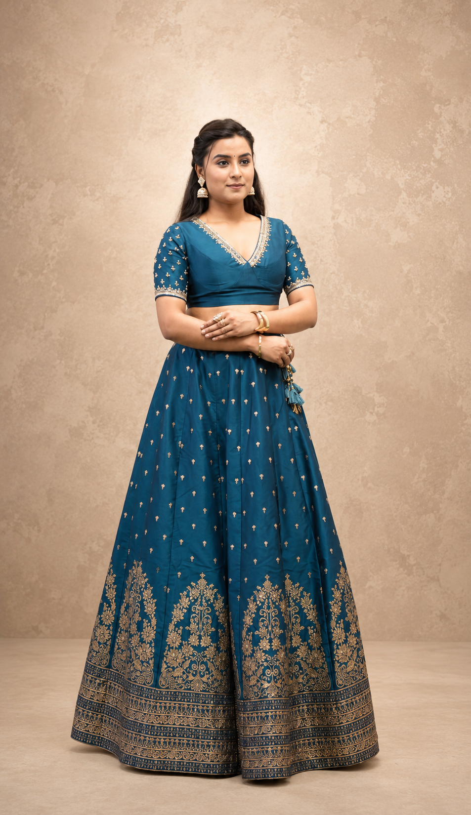teal BANARSI SILK HAND WORK  LENGHGA SUT SET